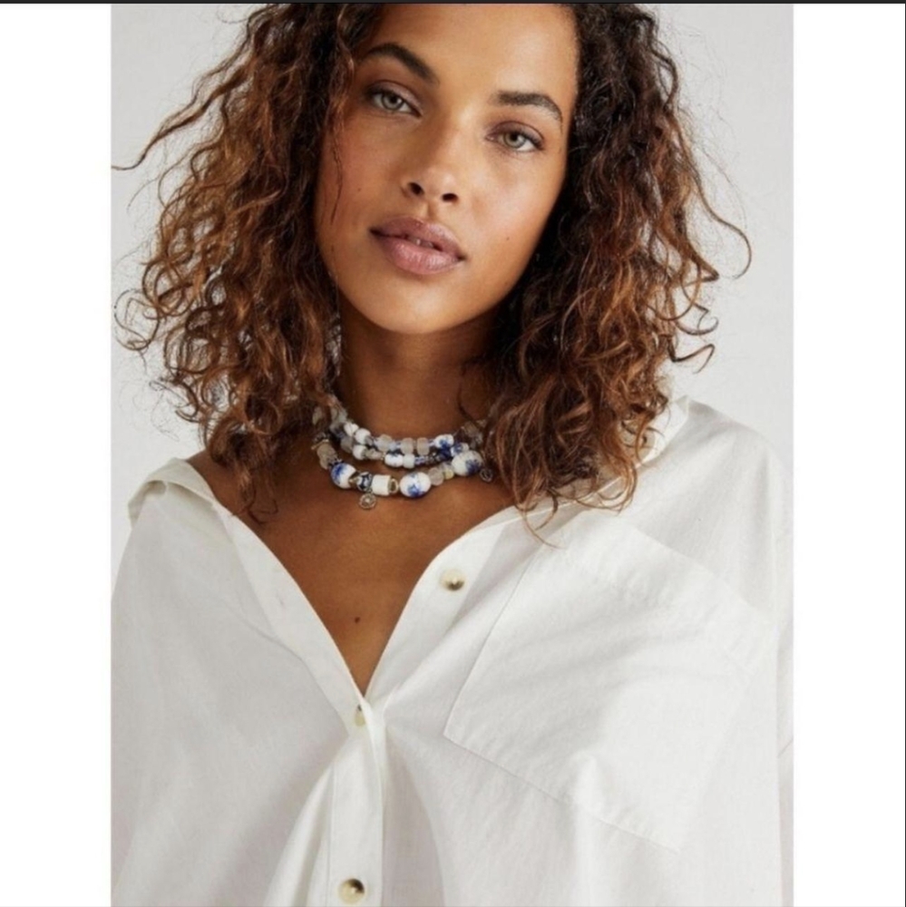 FREE PEOPLE ×ARDEN JEWELRY Shaker Shakra Beaded Necklace In White & Green